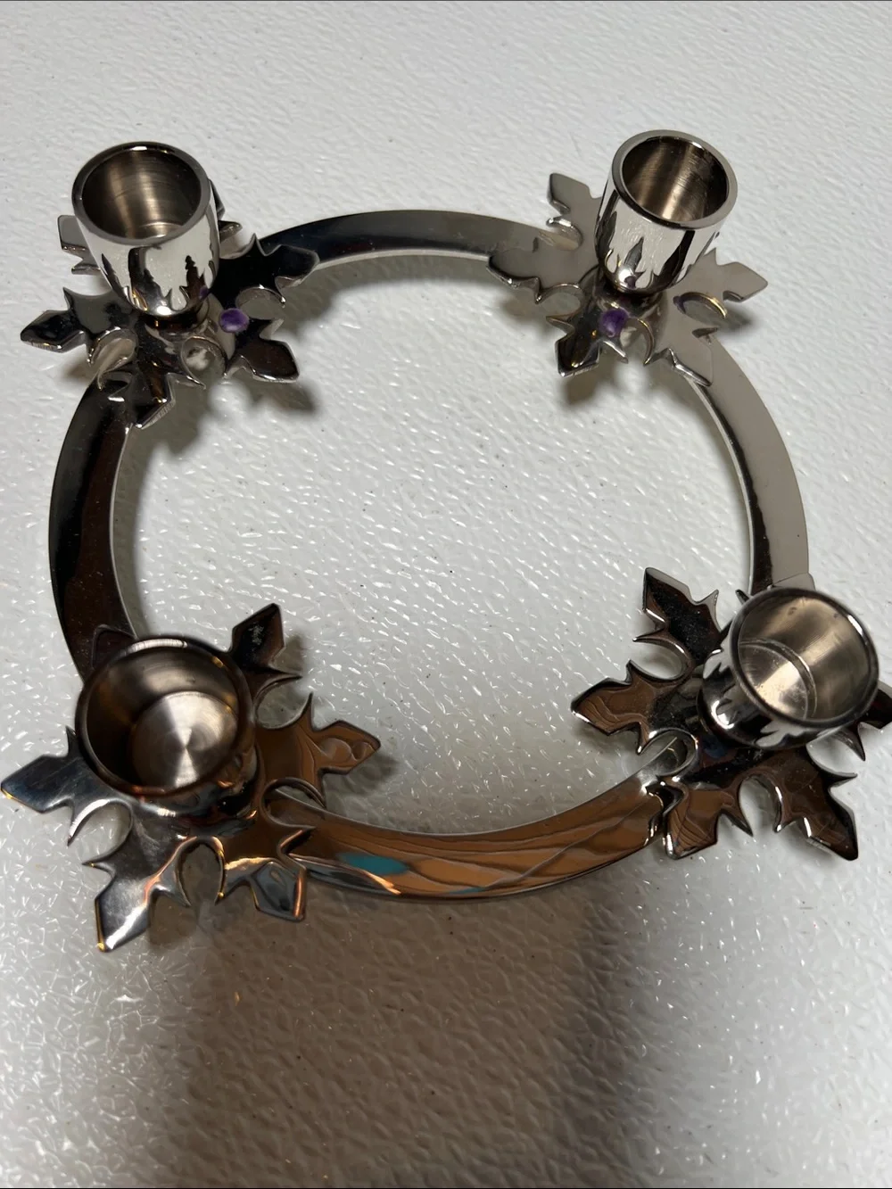 Silver Chrome Snowflake Candle Holder: Biedermann India, Holds 4 Taper Candles